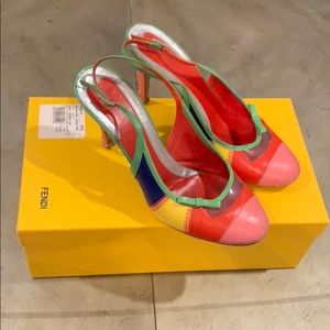 Fendi multicolor round toe leather sling backs S39